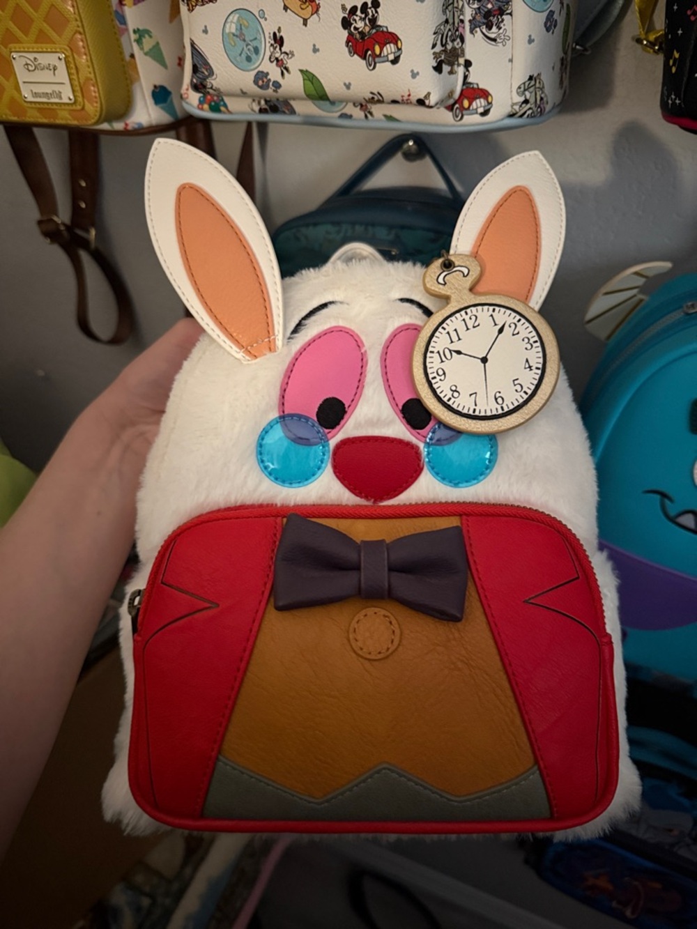 Loungefly White Pink Red Blue Faux Fur White Rabbit Mini Backpack